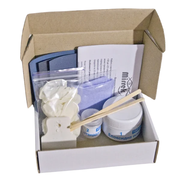 Kit de reparații pentru restaurarea cioburilor și fisurilor din căzi și obiecte sanitare Profi-100 Mirrek Plastall (100 grame)
